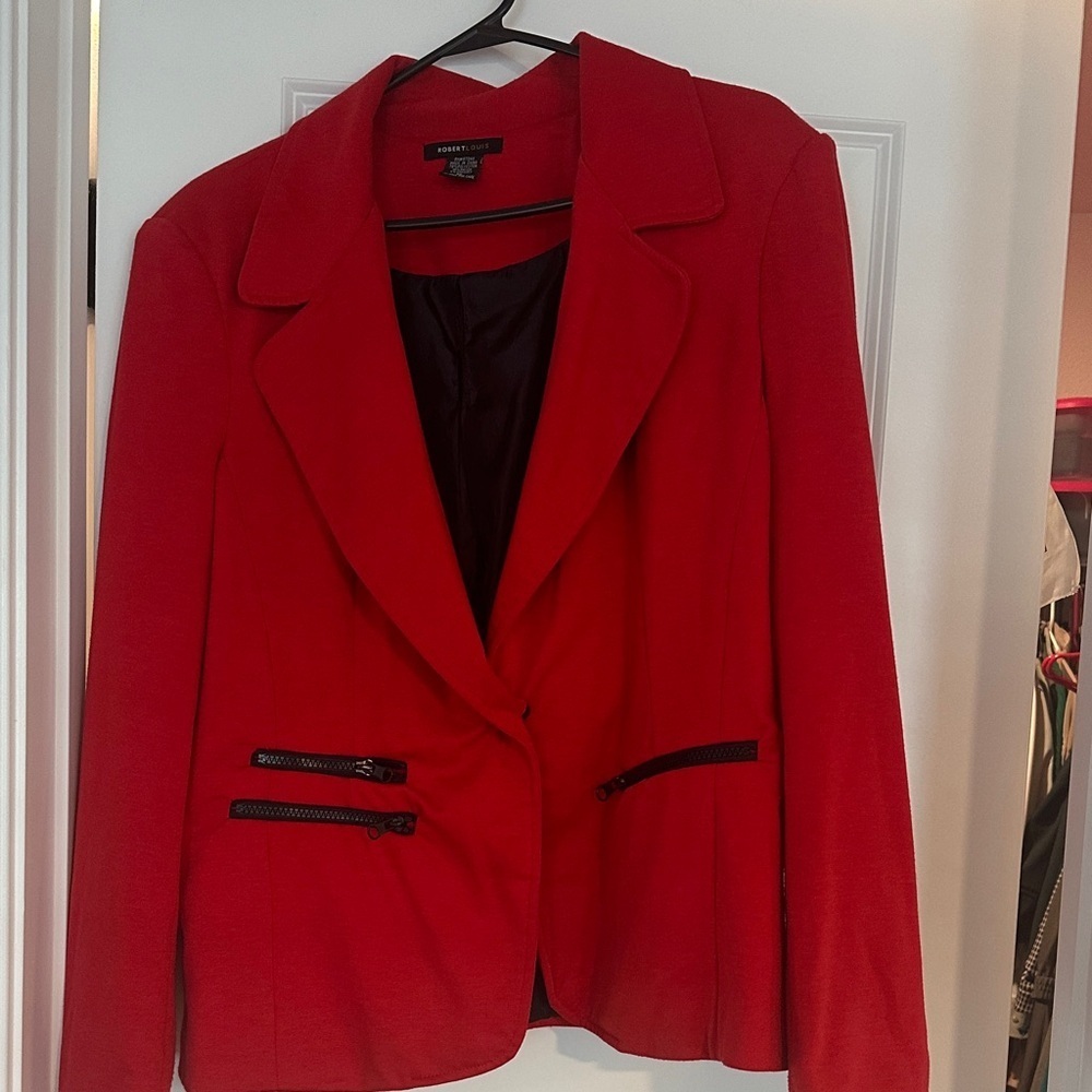 Robert Louis Vibrant Red Blazer with Black Accents - Picture 3 of 4